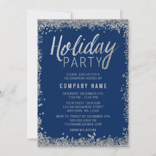Invitation Parties scintillant Silver Faux Bleu Fête