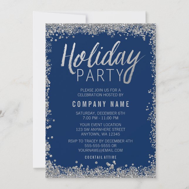 Invitation Parties scintillant Silver Faux Bleu Fête (Devant)