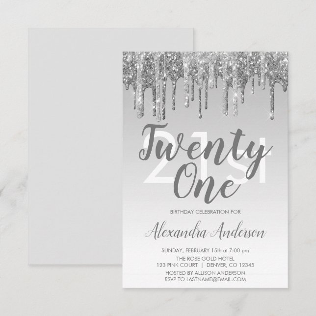 Invitation Parties scintillant Silver Sparkle 21ème anniversa (Devant / Derrière)