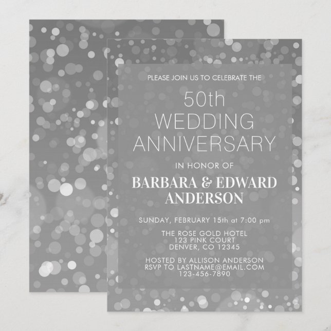 Invitation Parties scintillant Silver Sparkle 50e anniversair (Devant / Derrière)