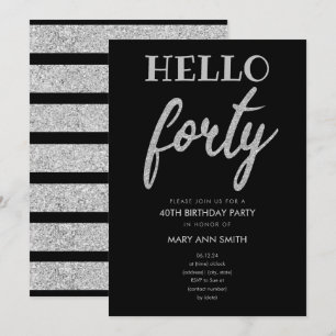 Invitation Parties scintillant simple en argent "Hello Quarty