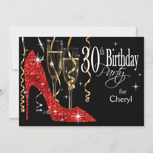 Invitation Parties scintillant Stiletto Champagne 30e Anniver (Devant)