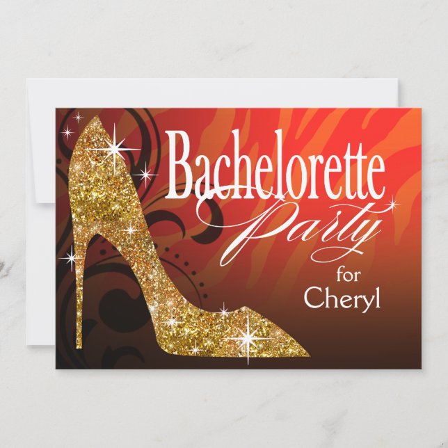 Invitation Parties scintillant Stiletto Zebra Bachelorette (Devant)