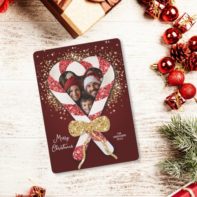 Invitation Parties scintillant Sucre de canne Cadre Famille P (glitter candy cane Christmas family photo frame)