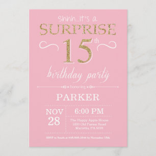 Invitation Parties scintillant surprise 15e anniversaire rose