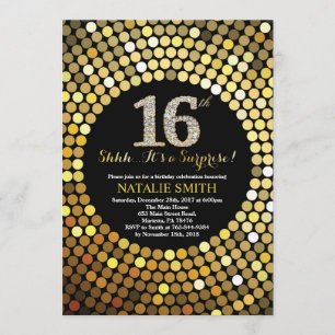 Invitation Parties scintillant surprise 16e anniversaire Blac