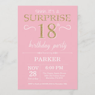 Invitation Parties scintillant surprise 18e anniversaire rose