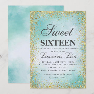 Invitation Parties scintillant Sweet 16 Aquarelle turquoise A