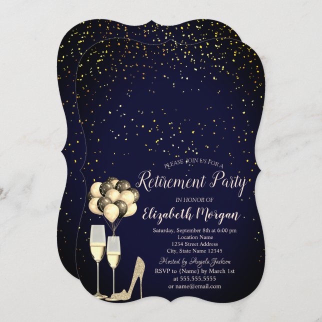 Invitation Parties scintillant talons hauts, Confetti Blue Re (Devant / Derrière)