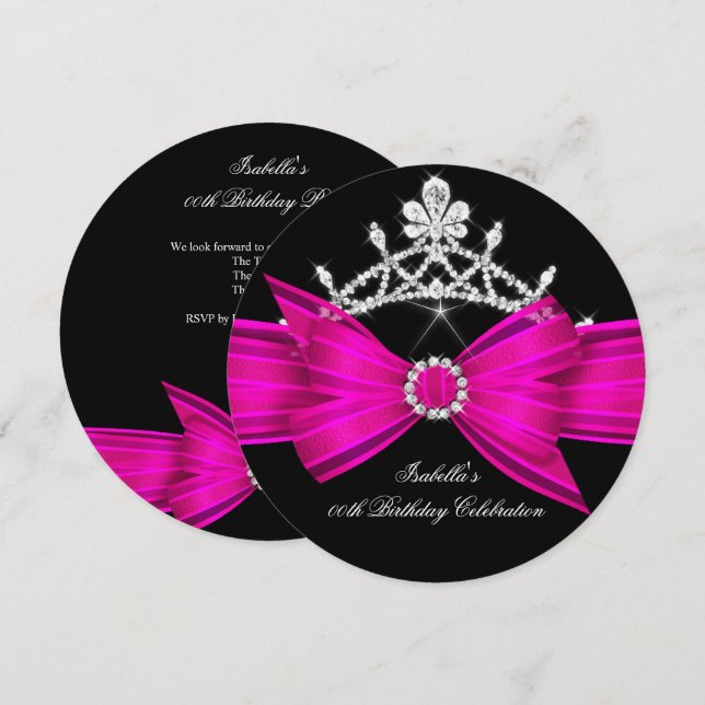 Invitation Parties scintillant Tiara Hot rose Diamond Bow Ann (Devant / Derrière)