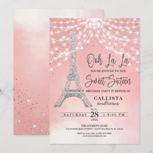 Invitation Parties scintillant Tour Eiffel en argent Lumières