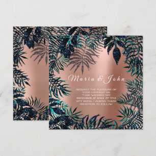Invitation Parties scintillant Tropical Leafs Jardin Blue Nav