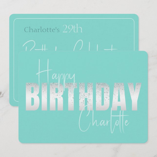 Invitation Parties scintillant Turquoise Anniversaire Célébra (Devant / Derrière)