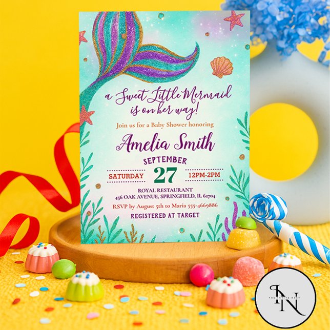 Invitation Parties scintillant Turquoise Baby Girl Mermaid Ba (Mermaid baby Shower invitation)