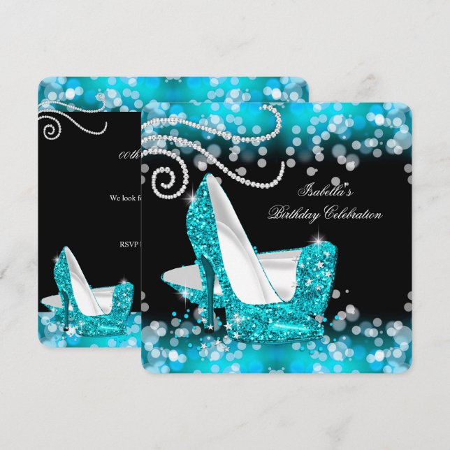 Invitation Parties scintillant Turquoise Bleu Haut talons Dia (Devant / Derrière)