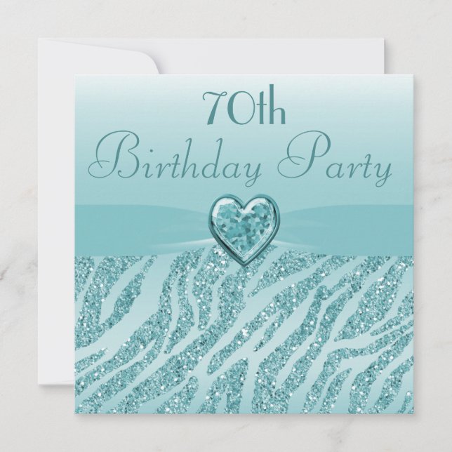 Invitation Parties scintillant Turquoise de coeur et de zèbre (Devant)