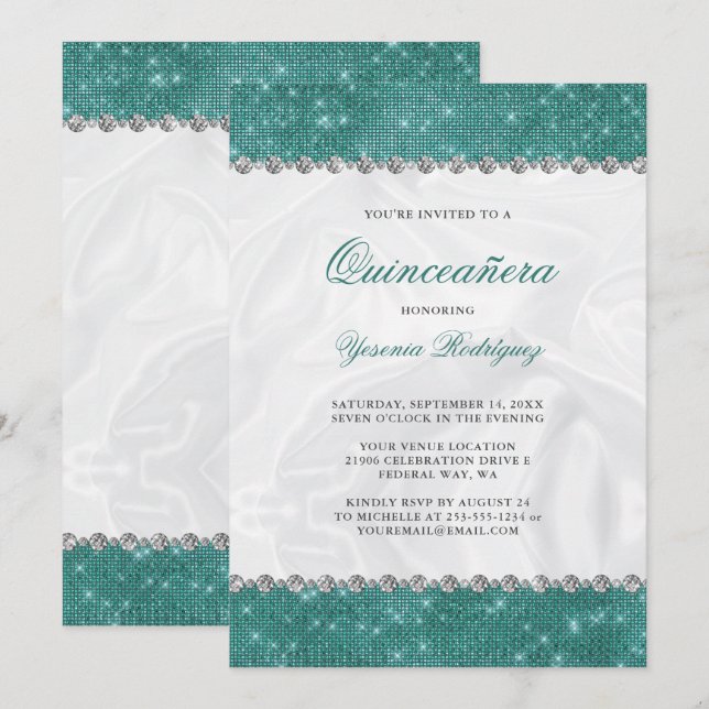 Invitation Parties scintillant turquoise d'étincelles Glam Di (Devant / Derrière)