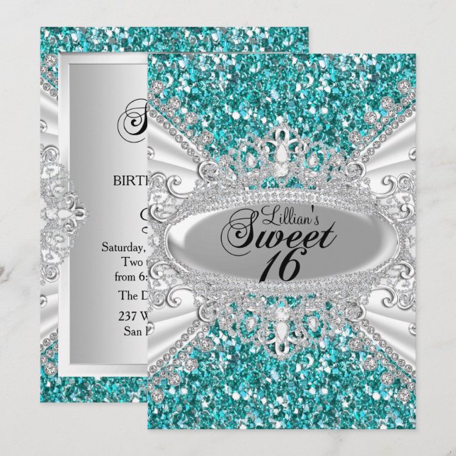Invitation Parties scintillant turquoise Diamond Tiara Sweet  (Devant / Derrière)