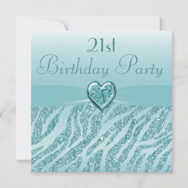 Invitation Parties scintillant Turquoise du coeur et de la zè (Devant)