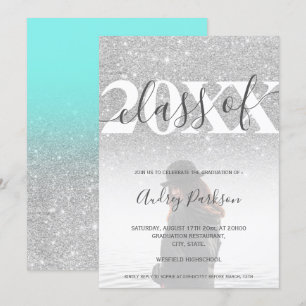 Invitation parties scintillant Turquoise en argent bleu 2020