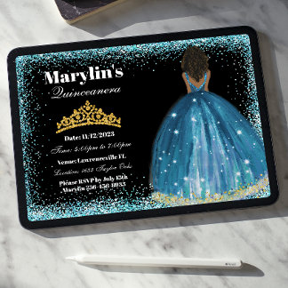 Invitation Parties scintillant turquoise enchanteresse Prince