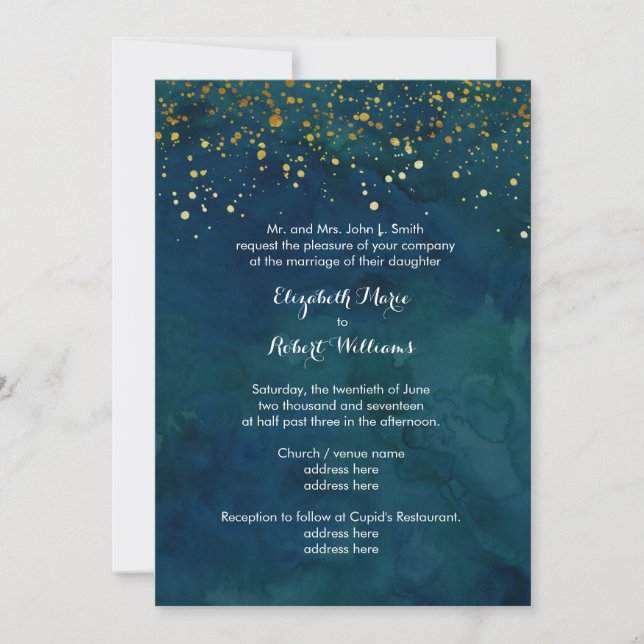 Invitation Parties scintillant Turquoise et Faux Gold (Devant)