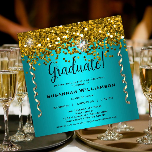 Invitation Parties scintillant Turquoise et Gold (Créateur téléchargé)