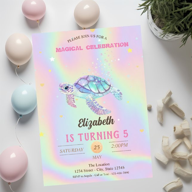 Invitation Parties scintillant Turtle Été Holographique Anniv (Créateur téléchargé)