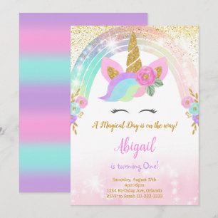 Invitation Parties scintillant Unicorn Anniversaire Invitatio