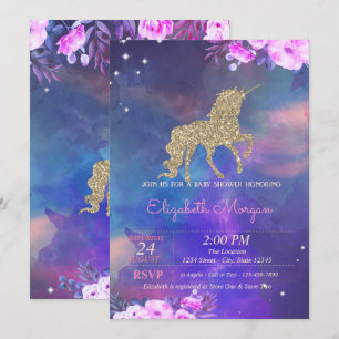 Invitation Parties scintillant Unicorn Floral Baby shower d'a