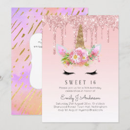 Invitation Parties scintillant Unicorn Sweet 16 Rose Gold 16t