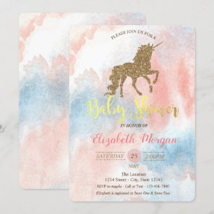 Invitation Parties scintillant Unicorne, Baby shower aquarell