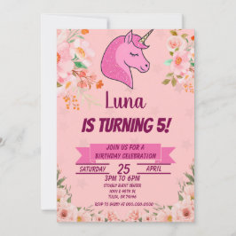 Invitation Parties scintillant Unicorne rose Confetti fête d'