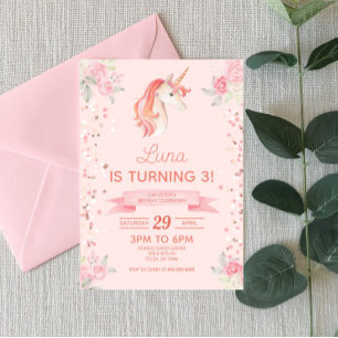 Invitation Parties scintillant Unicorne rose Confetti fête d'