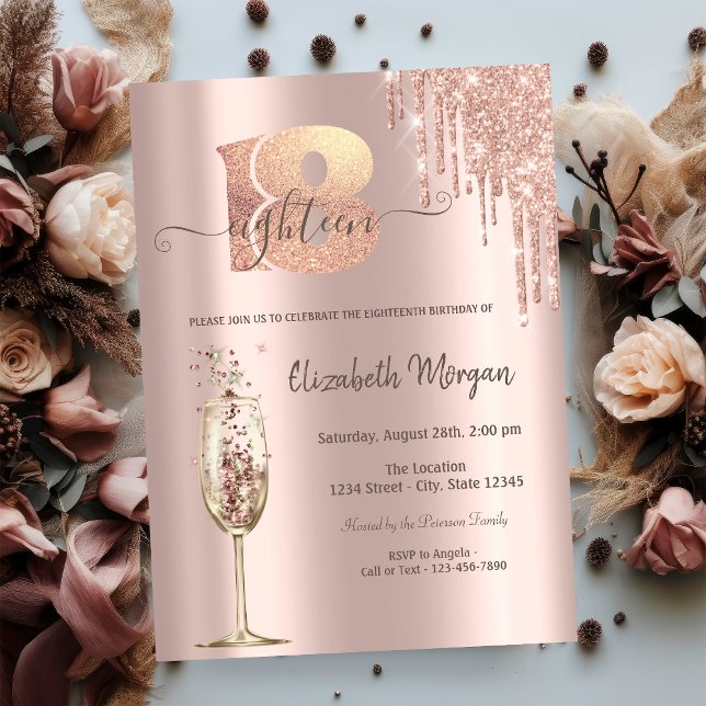 Invitation Parties scintillant Verres Champagne Verre 18e ann (Créateur téléchargé)