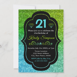 Invitation Parties scintillant verte et bleue brillante Anniv