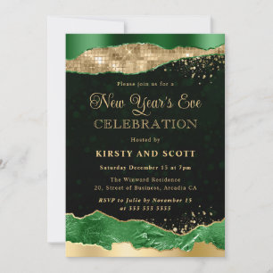 Invitation Parties scintillant verte et or Glam Larmes Réveil