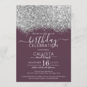 Invitation Parties scintillant violet argent de luxe Confetti