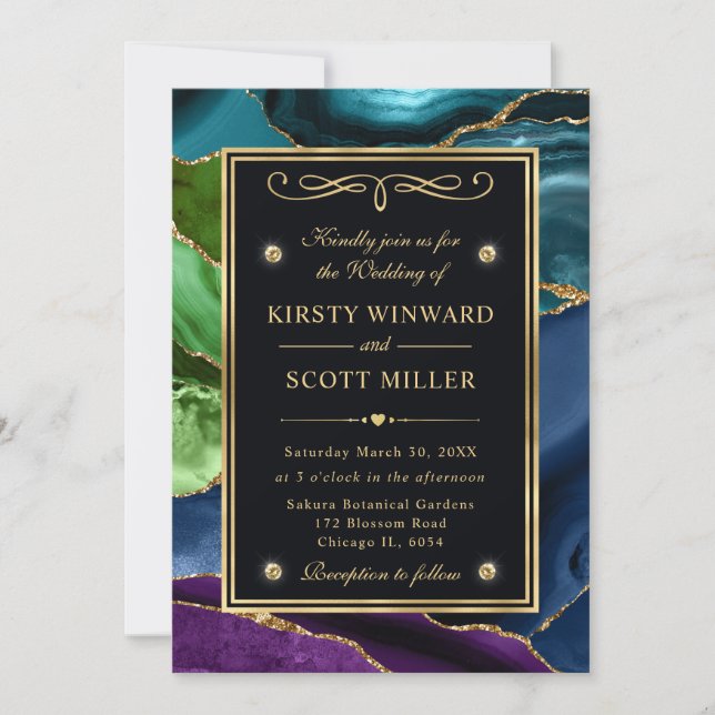 Invitation Parties scintillant violet, bleu et vert Mariage d (Devant)