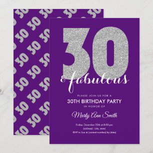 Invitation Parties scintillant violet d'argent 30 et annivers