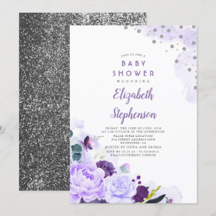 Invitation Parties scintillant violet et argenté Baby shower 