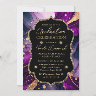 Invitation Parties scintillant violet et or Alcool Encre Grad