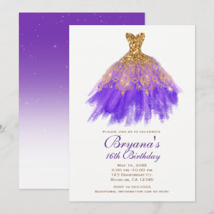 Invitation Parties scintillant violet et or Glam Dress Sweet 