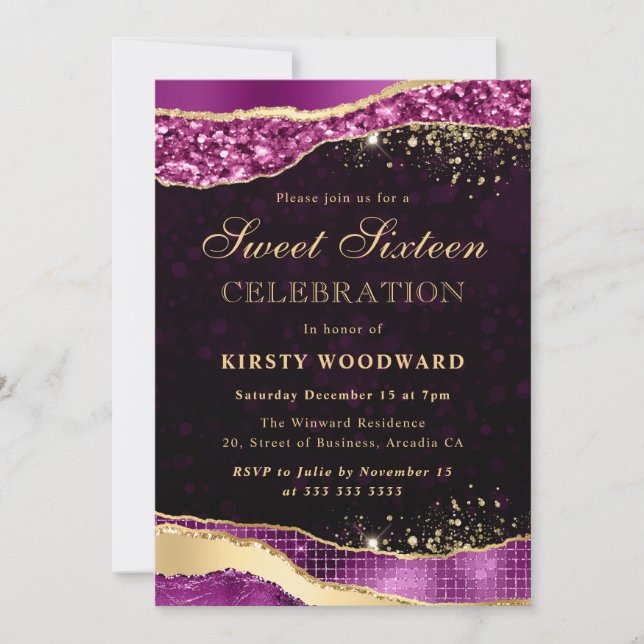 Invitation Parties scintillant violet et or Glam Larmes Sweet (Devant)