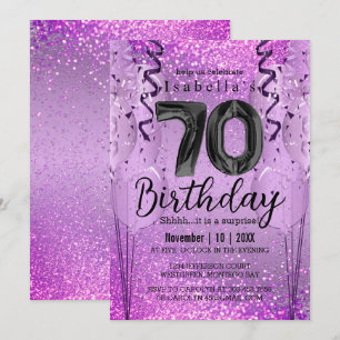 Invitation Parties scintillant violet et rose 70e anniversair