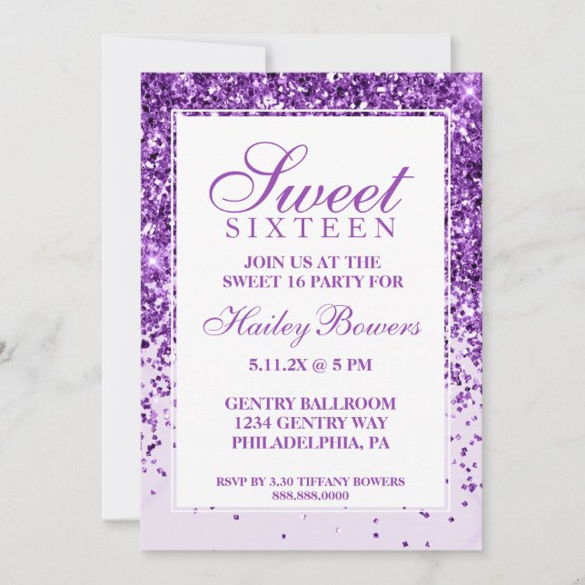 Invitation Parties scintillant violet Fab Sweet sixteen Invit (Devant)