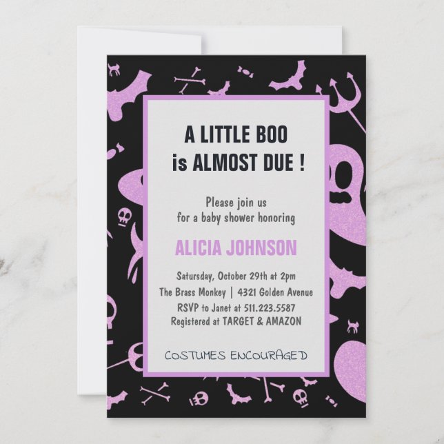 Invitation Parties scintillant violet fantôme Octobre Baby sh (Devant)