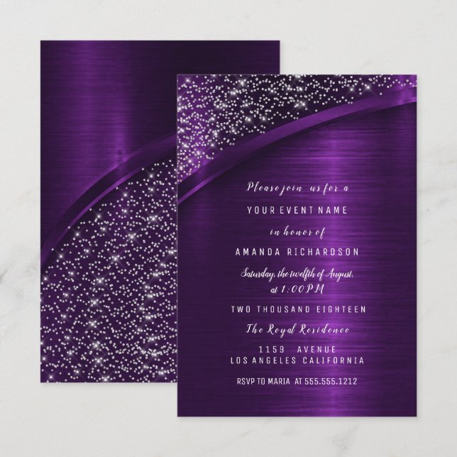 Invitation Parties scintillant violet Fête des mariées Annive (Devant / Derrière)