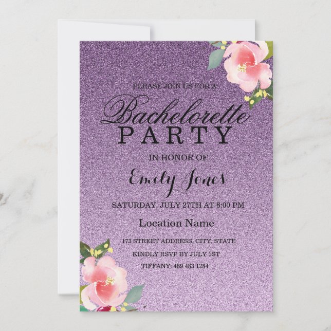 Invitation Parties scintillant violet Floral Bachelorette Inv (Devant)