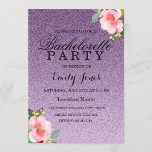 Invitation Parties scintillant violet Floral Bachelorette Inv